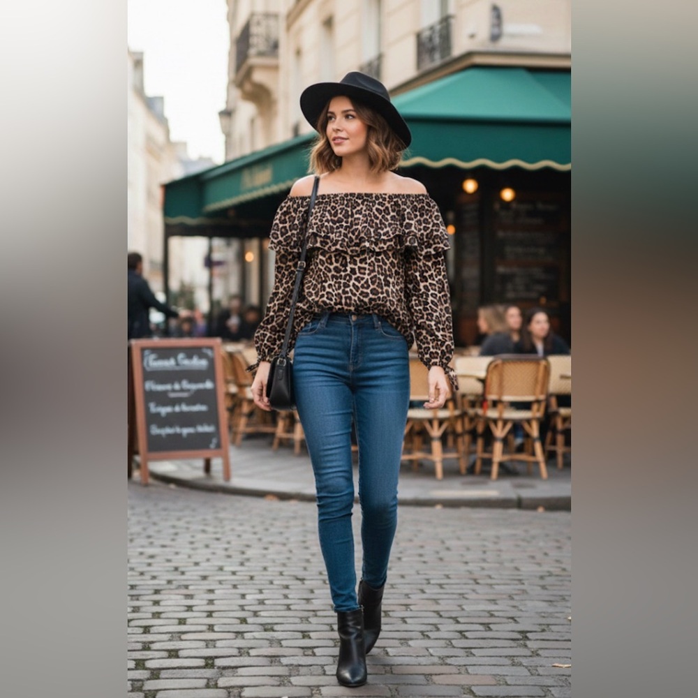 MICHAEL MICHAEL KORS Brown, Black and Tan Animal Print Blouse Size L NWOT - Picture 2 of 6